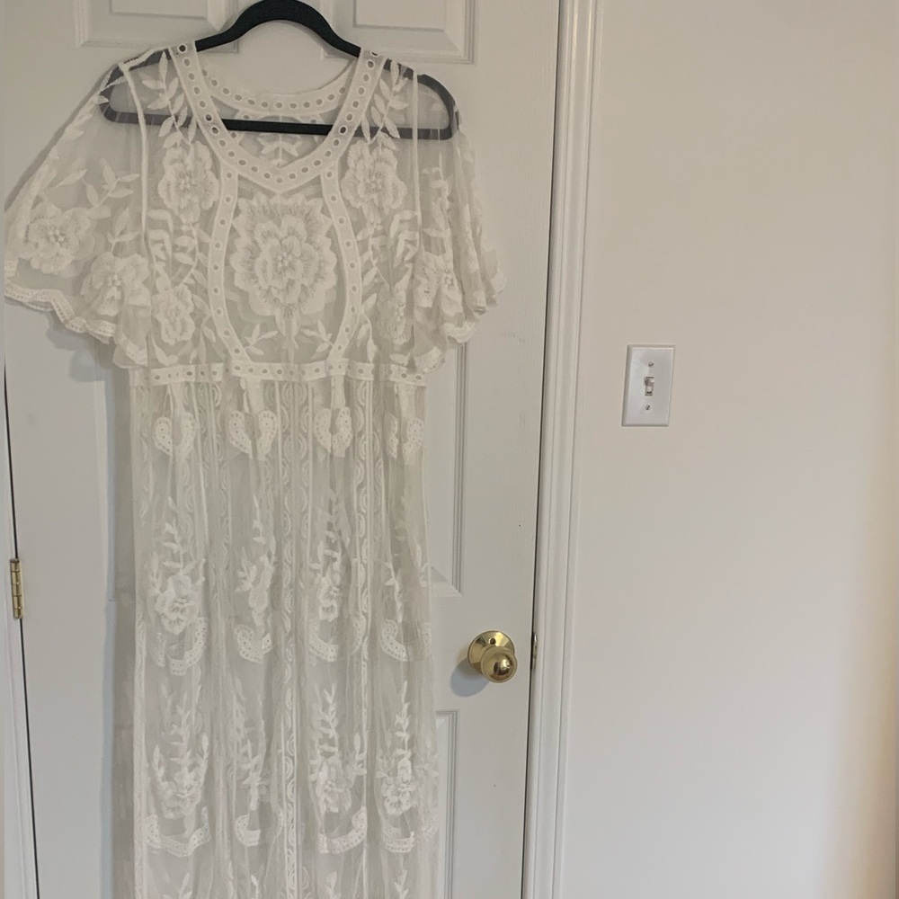 Floor length lace boho coverup - medium